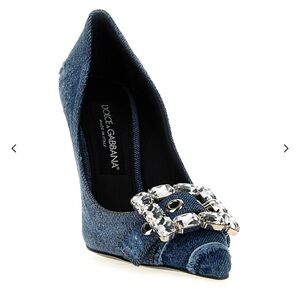Dolce & Gabbana Crystal-Embellished Pointed-Toe Denim Pumps